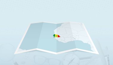 Senegal haritası ve Senegal bayrağı soyut bir arkaplanda haritanın dış hatları..