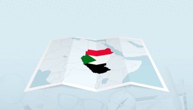 Sudan haritası, haritanın sınırında Sudan bayrağı olan soyut bir arkaplan gezisi..