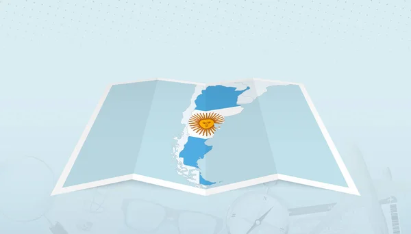 Mapa Argentina Con Bandera Argentina Contorno Del Mapa Sobre Fondo — Vector de stock