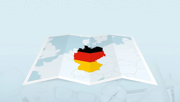 Mappa Della Germania Con Bandiera Della Germania Nel Contorno Della — Vettoriale Stock