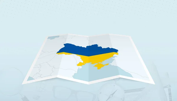 Карта України Прапором України Контурі Карти Пологовому Абстрактному Тлі — стоковий вектор