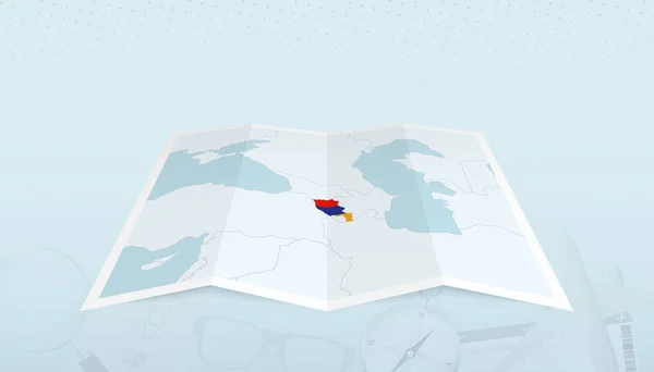 Landkarte Von Armenien Mit Der Flagge Armeniens Der Kontur Der — Stockvektor