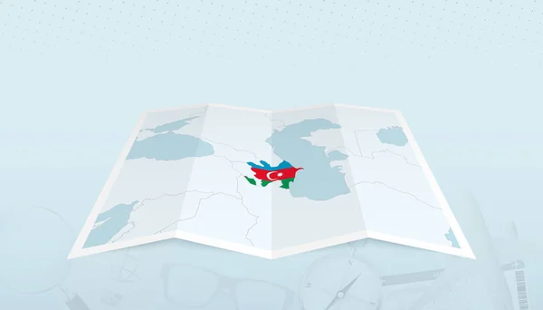 Mapa Ázerbájdžánu Vlajkou Ázerbájdžánu Obrysu Mapy Výletě Abstraktní Pozadí — Stockový vektor