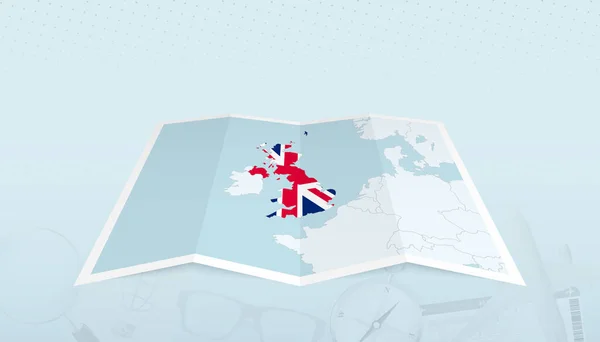 Карта Великобритании Флагом Великобритании Контуре Карты Абстрактном Фоне Поездки — стоковый вектор