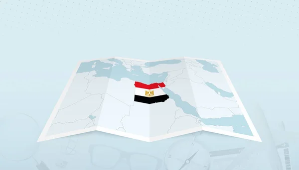 Mappa Dell Egitto Con Bandiera Egiziana Nel Contorno Della Mappa — Vettoriale Stock