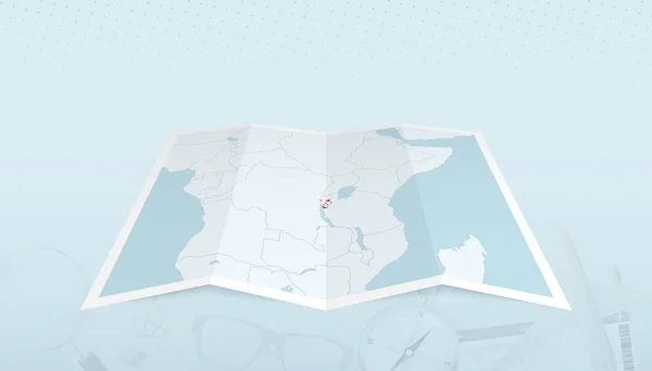 带布隆迪国旗的布隆迪地图在地图轮廓上的旅行摘要背景 — 图库矢量图片