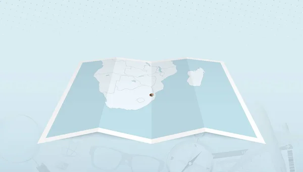 带斯威士兰国旗的斯威士兰地图在地图轮廓上的旅行摘要背景 — 图库矢量图片