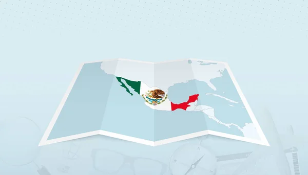 Mapa México Con Bandera México Contorno Del Mapa Sobre Fondo — Archivo Imágenes Vectoriales