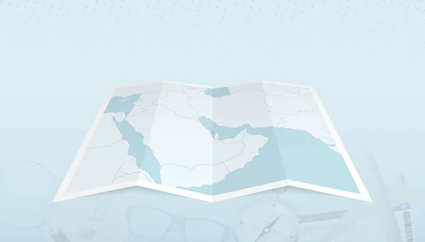 Карта Бахрейна Флагом Бахрейна Контуре Карты Абстрактном Фоне — стоковый вектор
