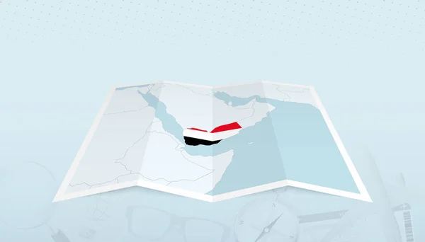 Mapa Yemen Con Bandera Yemen Contorno Del Mapa Contexto Abstracto — Archivo Imágenes Vectoriales