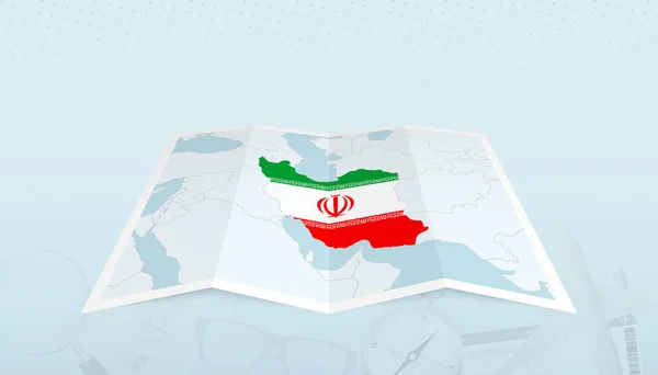Mapa Irán Con Bandera Irán Contorno Del Mapa Sobre Telón — Archivo Imágenes Vectoriales