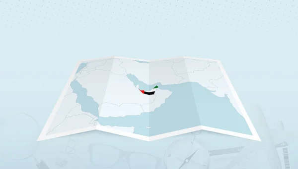 Karte Der Vereinigten Arabischen Emirate Mit Der Flagge Der Vereinigten — Stockvektor