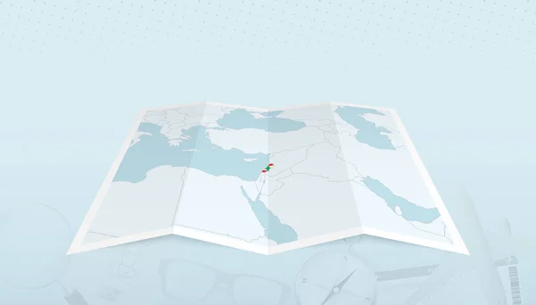 Карта Лівану Прапором Лівану Контурі Карти Туристичному Абстрактному Тлі — стоковий вектор