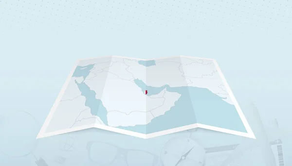 Carte Qatar Avec Drapeau Qatar Dans Contour Carte Sur Fond — Image vectorielle