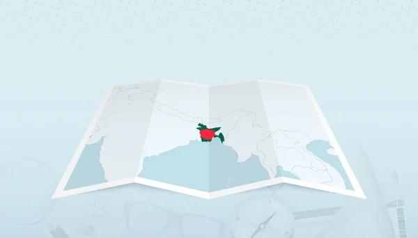 Karte Von Bangladesch Mit Der Flagge Von Bangladesch Der Kontur — Stockvektor