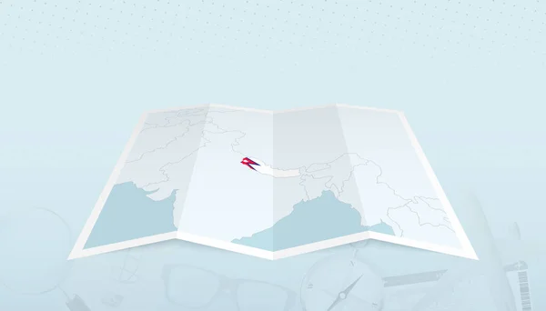 Mapa Nepálu Vlajkou Nepálu Obrysu Mapy Výlet Abstraktní Pozadí — Stockový vektor