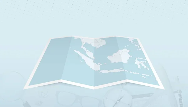 Carte Singapour Avec Drapeau Singapour Dans Contour Carte Sur Fond — Image vectorielle