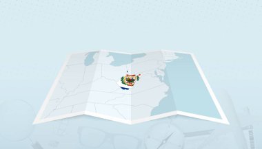 Batı Virginia 'nın haritası. Batı Virginia bayrağı haritanın dış hatlarında. Soyut bir arkaplanda..