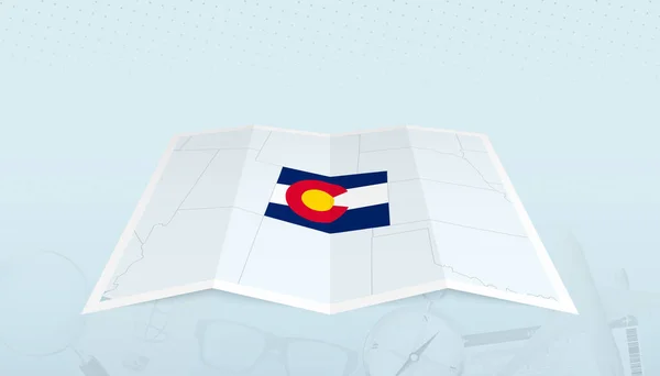 Mapa Colorado Com Bandeira Colorado Contorno Mapa Cenário Abstrato Viagem — Vetor de Stock