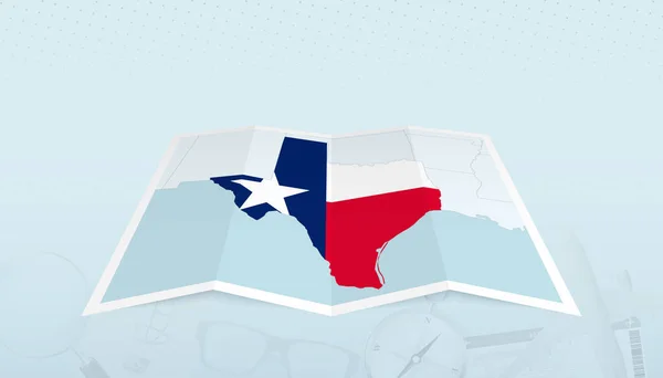 Mapa Texas Con Bandera Texas Contorno Del Mapa Sobre Fondo — Vector de stock
