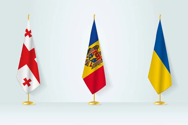 Reunião Política Dos Governos Bandeiras Geórgia Moldávia Ucrânia —  Vetores de Stock