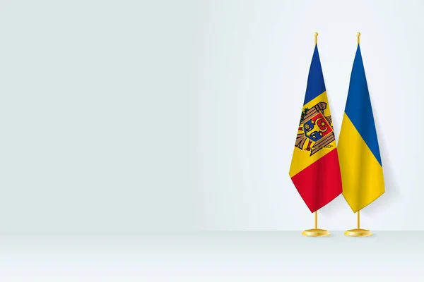 Banderas Moldavia Ucrania Stand Bandera Reunión Entre Dos Países — Vector de stock