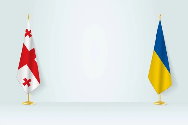 Georgien Och Ukraina Flagga Inomhus Flaggstång Möte Koncept Mellan Ukraina — Stock vektor