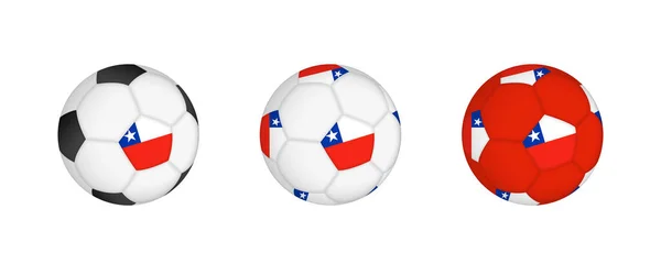 stock vector Collection football ball with the Chile flag. Soccer equipment mockup with flag in three distinct configurations.