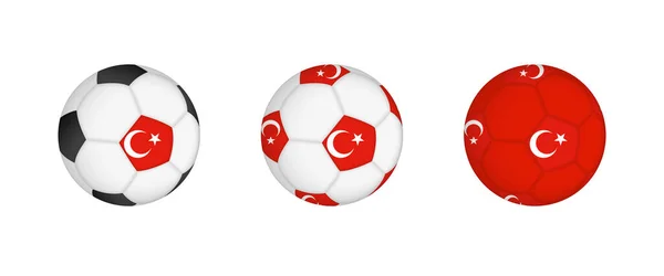 トルコの国旗でサッカーボールを集める 3つの異なる構成でフラグとサッカー機器のモックアップ — ストックベクタ
