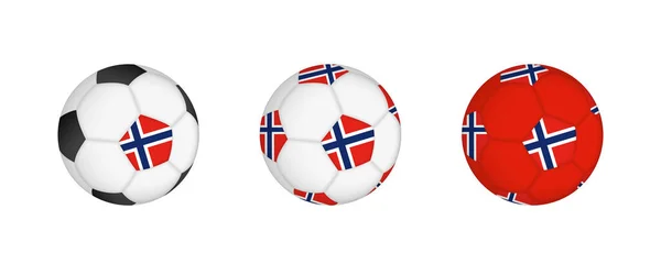 Kolekcja Piłki Nożnej Norweską Flagą Makieta Sprzętu Piłkarskiego Flagą Trzech — Wektor stockowy