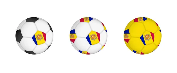 Collection Football Ball Andorra Flag Soccer Equipment Mockup Flag Three — Stock Vector