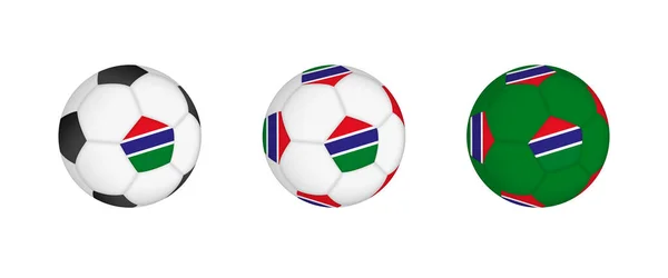 Kolekce Fotbalový Míč Vlajkou Gambie Fotbalové Vybavení Mockup Vlajkou Třech — Stockový vektor