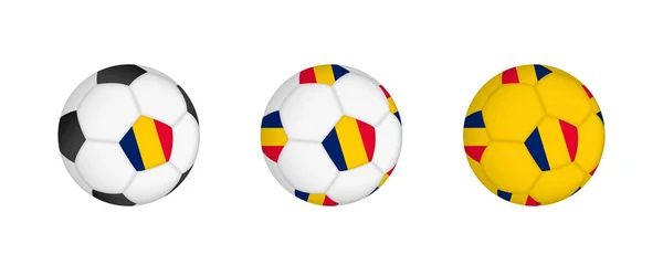 stock vector Collection football ball with the Chad flag. Soccer equipment mockup with flag in three distinct configurations.