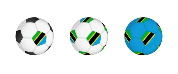 stock vector Collection football ball with the Tanzania flag. Soccer equipment mockup with flag in three distinct configurations.