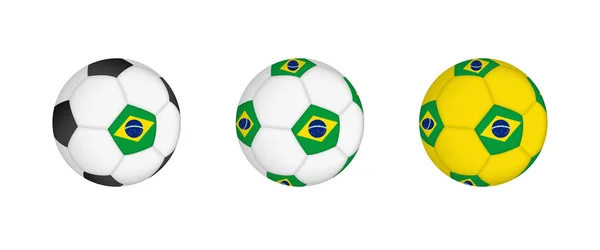 Collection Football Ball Brazil Flag Soccer Equipment Mockup Flag Three — Stock Vector