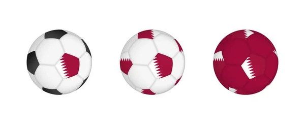 Colección Pelota Fútbol Con Bandera Qatar Equipo Fútbol Maqueta Con — Vector de stock
