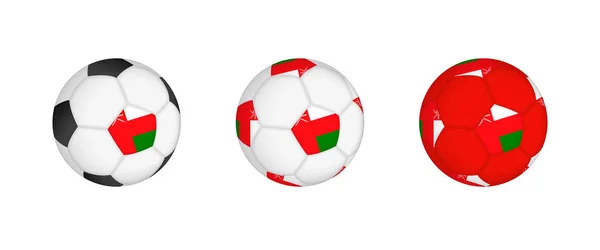 stock vector Collection football ball with the Oman flag. Soccer equipment mockup with flag in three distinct configurations.