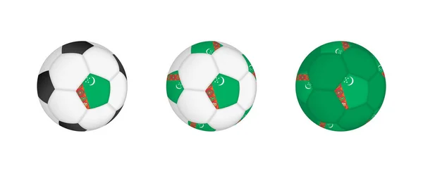 Collection Football Ball Turkmenistan Flag Soccer Equipment Mockup Flag Three — Stock Vector