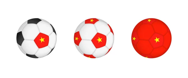 ベトナムの国旗でサッカーボールを集める 3つの異なる構成でフラグとサッカー機器のモックアップ — ストックベクタ