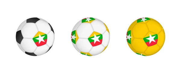 stock vector Collection football ball with the Myanmar flag. Soccer equipment mockup with flag in three distinct configurations.