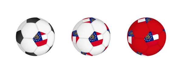 Stock vector Collection football ball with the Georgia flag. Soccer equipment mockup with flag in three distinct configurations.