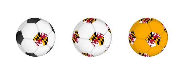 Fotbalový Míček Vlajkou Marylandu Fotbalové Vybavení Mockup Vlajkou Třech Různých — Stockový vektor