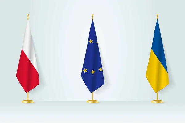 Politisk Sammankomst Regeringar Polens Europeiska Unionens Och Ukrainas Flagg — Stock vektor