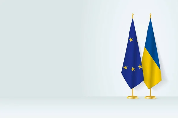 Flaggor Europeiska Unionen Och Ukraina Flaggstång Möte Mellan Två Länder — Stock vektor