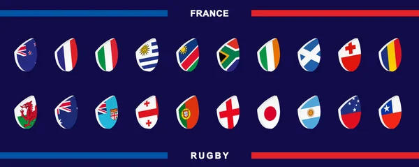 Icono Con Bandera Los Equipos Nacionales Para Competencia Rugby 2023 — Vector de stock