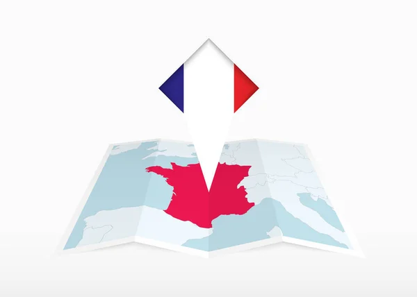 Frankreich Wird Auf Einer Gefalteten Landkarte Aus Papier Dargestellt Und — Stockvektor