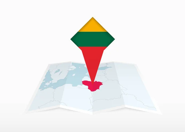 Litauen Ist Auf Einer Gefalteten Landkarte Aus Papier Dargestellt Und — Stockvektor