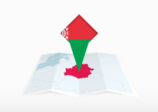 Biélorussie Est Représentée Sur Une Carte Papier Plié Épinglé Marqueur — Image vectorielle