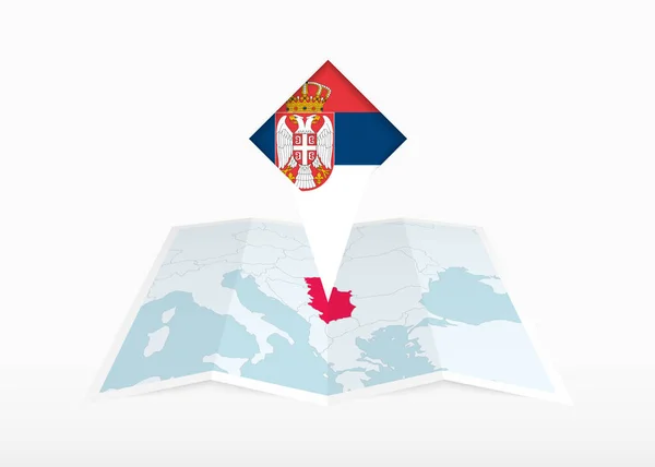 세르비아는 지도에 묘사되어 세르비아 국기가 표시를 — 스톡 벡터