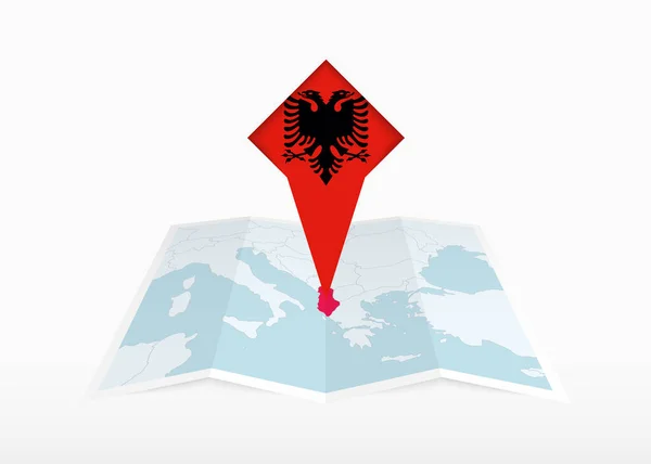 Albanie Est Représentée Sur Une Carte Papier Plié Épinglé Marqueur — Image vectorielle